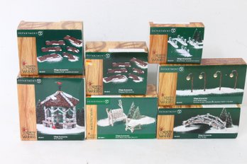 Department 56 Group Of North Pole Woods Village Accessories - Lamps, Bridges, Gazebo & More - New Old Stock