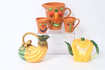 Department 56 ' Garden ' & ' ORCHARD Grouping Of Pitchers, Tea Pot, Mugs - New Old Stock