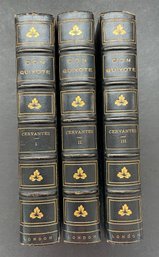 Leather Set , Cervantes, Don Quixote, 1908 , 3 Volumes, 3/4 Blue Leather