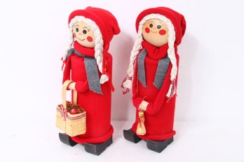 Pair Of Traditional TOMTE Swedish Wooden Dolls 13 Inches