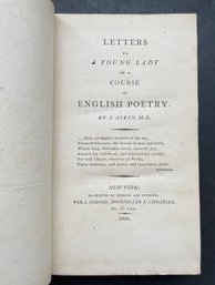 1806 Albany Imprint:  Letters To A Young Lady On A Course Of English Poetry By J. Aikin
