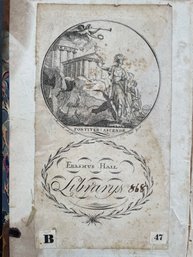 Rare 18th Century American Book Plate By Maverick, Erasmus Hall Library