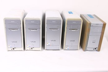 Group Of 5 Vintage SONY VAIO Desktop Tower Computers With Pentium 4 Processors