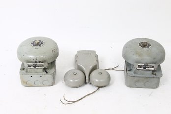 Vintage Pair Of WHEELOCK KS-5595-LIO Alarm Bells And Western Electric Double Ringer Bell