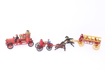 Antique Cast Iron Firefighter Horse Drawn Toys