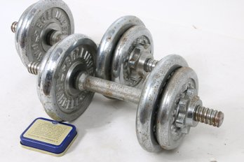 Pair Of Vintage BOLLINGER BARBELL Metal Dumbbells - 16lbs Each