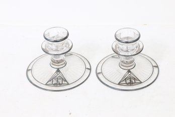 Pair Of Art Deco Glass Candle Holders