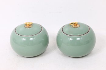 Pair Of Asian Chinese Tea Caddy Celadon Green