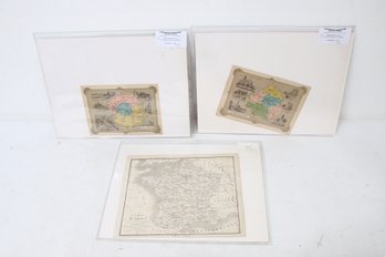Group Of 3 Small Antique 19th Century French Maps