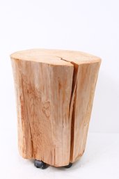 Solid Wood Stump On Casters - Serves As Table Or Stool