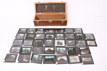 Vintage Group Of Color Glass Slides Showing Images Of Thatch Roofing And The Technique