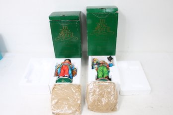 Department 56 In The Spirit Dickens Pair Of Sculptures - Fezziwig And Bob Cratchit & Tiny Tim - New Old Stock