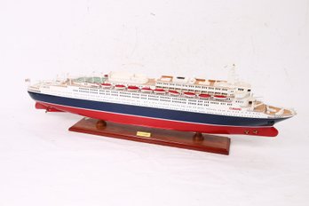 Vintage Cunard Queen Elizabeth II Ocean Liner Cruise Ship Wooden Model - 40' Long