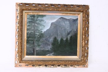 Antique 1913 Painting On Tin Landscape Mountain Signed B.W. Nichols