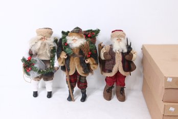 Department 56 Group Of 3 Vintage Ceramic Santa Dolls 18 Inches Tall - New Old Stock