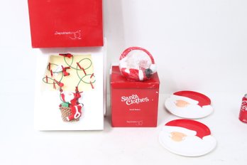 Department 56 Santa's Clothes - Group Of Cardholder, Small Basket And 2 Cookie Plates - New Old Stock