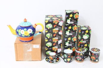 Department 56 PRIMROSE Group Of Accessories - Tea Pot, 4 Cups With Saucers, 4 Coffee Mugs - New Old Stock