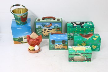 Department 56 GREEN ACRES Accessories - Napkins Caddie, Bucket, S&P Shaker, Wooden Boxes & More -new Old Stock