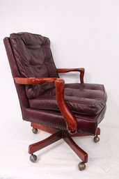 Leather & Wood Swivel Nailhead Trim Executive Desk Chair