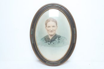 Antique Hand Tinted Photo In Oval Convex Glass Frame