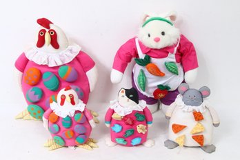 Department 56 Soft Figurines - Rabbit, Rooster, Chicken, Cat & Mouse