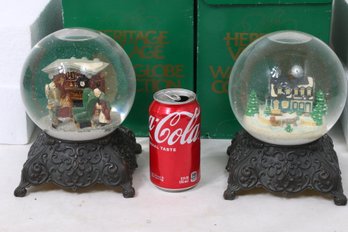 Department 56 Pair Of Heritage Village Water Globe Collection Music Figure