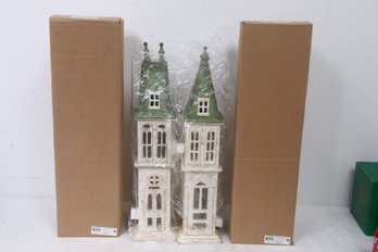 Department 56 Pair Of 26 Inches Tall Buildings Birdhouses - New Old Stock
