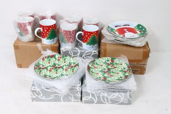 Department 56 Group Of Christmas Coffee Mugs And Plates - New Old Stock