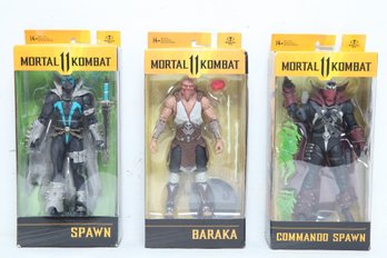 3 Sealed Mortal Kombat Figures By McFarlane Toys: Spawn, Baraka & Commando Spawn