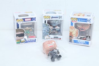 4 Funko Pop Game & Comic Figures: Doctor Octopus, Korg, & 2 Clickers (1 W/out Box)