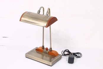 Modern Brass And Wood Office Desk Bankers Lamp