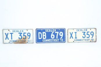 3 Low Three Digit Number Vintage Connecticut Dealer License Plates (2 Matching From 1961)