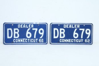 Pair Of Three Digit Low Number Matching Vintage Connecticut Dealer License Plates From 1962 & 1966