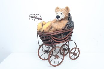 Antique Doll Stoller W/Vintage Teddy Bear