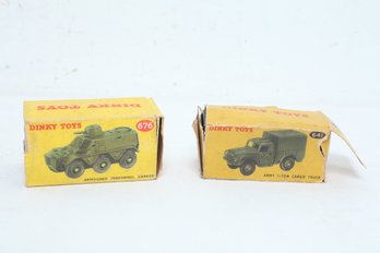 2 Vintage Dinky Toys W/Boxes: Armoured Personnel Carrier (676) & Army 1-Ton Cargo Truck (641)