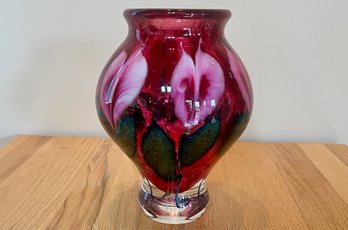 Beautiful DANIEL LOTTON Signed Hand Blown Art Glass Vase