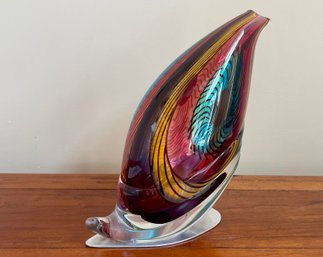 ARTFUL Home Art Glass By Mike Wallace Called ' Quail Sculpture ' - $1700 Retail