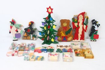 Department 56 Large Group Of All Wooden Puzzles Christmas Ornaments Etc - New Old Stock