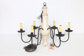Irvin's NORFOLK Country Style 6 Arms Wood Chandelier In Sturbridge White - New Old Stock Store Display Item