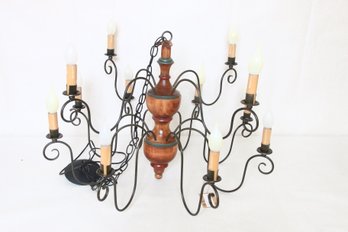COUNTRY TRADITIONS LIGHTING EMILION Country Style 2-tier 12 Arms Wood Chandelier - New, Store Display Item