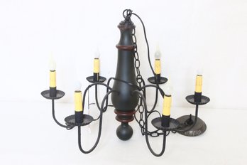 IRVIN'S Tinware NORFOLK Country Style 6 Arms Wood Chandelier Sturbridge Black - New Store Display Item