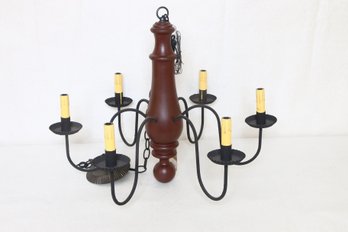 IRVIN'S Tinware NORFOLK Country Style 6 Arms Wood Chandelier In Sturbridge Red - New Store Display Item