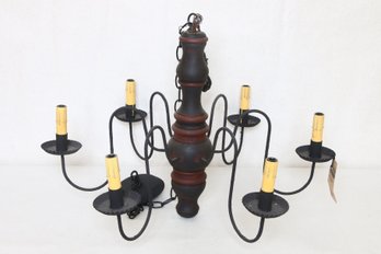 IRVIN'S Tinware GETTYSBURGH Country Style 6 Arms Wood Chandelier In Hartford Black - New Store Display Item