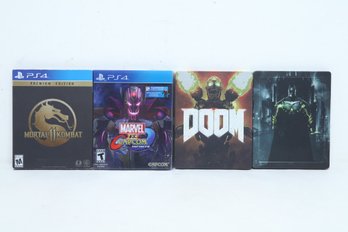 4- PS4 Steel Case Games: Doom, Mortal Kombat 11, Marvel VS. Capcom, Injustice 2