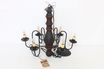 IRVIN'S Tinware MANASSAS Country Style 6 Arms Wood Chandelier In Hartford Black & Red - New Store Display Item