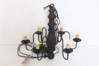 IRVIN'S Tinware MANASSAS Country Style 6 Arms Wood Chandelier In Hartford Black & Red - New Store Display Item