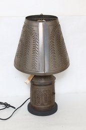 IRVIN'S Tinware Fireside Base Lamp With Willow Shade In Blackened Tin - New Store Display Item