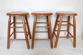 Group Of 3 Stained Backless 24 Inches Wooden Stools - New, Store Display Item