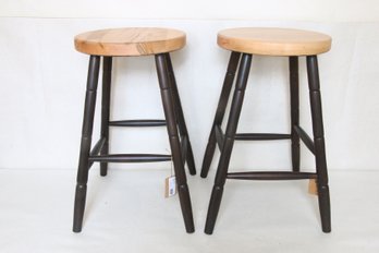 Pair Of AMISH Build Wooden Country Style Backless Stool - New Old Stock, Store Display