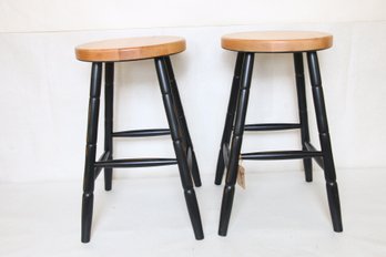 Pair Of AMISH Build Wooden Country Style Backless Stool - New Old Stock, Store Display
